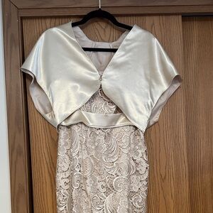 Adrianna Papell Cream Lace Dress with Satin Overlay